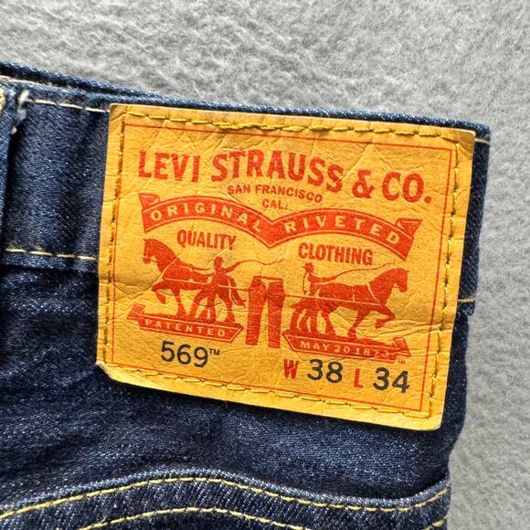 Levi's 569 Jeans Mens 38x34 (40x33 ACTUAL) Loose Straight Blue Denim Indigo Wash - Picture 4 of 10